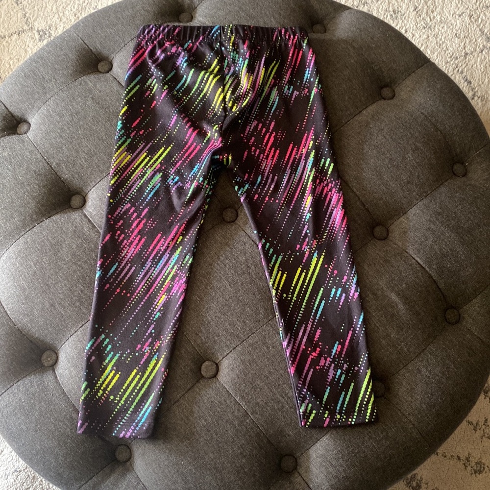 Under Armour Girls Black Leggings with Neon Pink, Yellow, Blue & Green Print - Picture 4 of 5